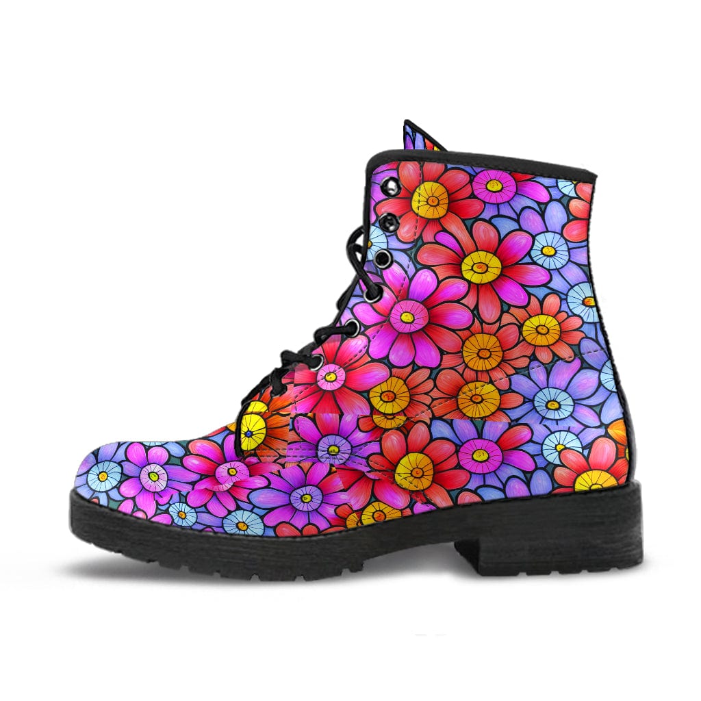 Shoes Flowers - Cruelty Free Leather Boots Women's Leather Boots - Black - Flowers - Cruelty Free Leather Boots / US5 (EU35) Shoezels™ Shoes | Boots | Sneakers