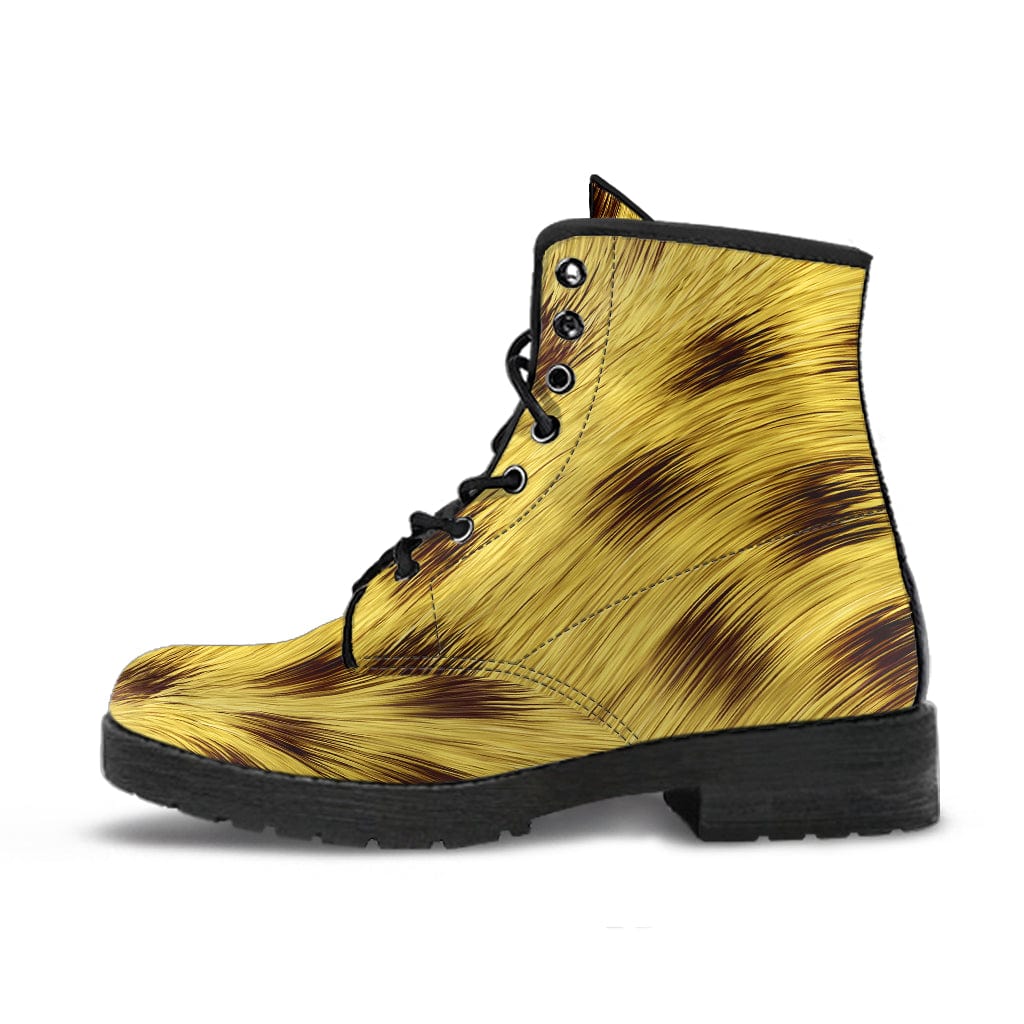 Shoes Yellow Fur Design Leather Boots Women's Leather Boots - Black - Yellow Fur Design Leather Boots / US5 (EU35)
