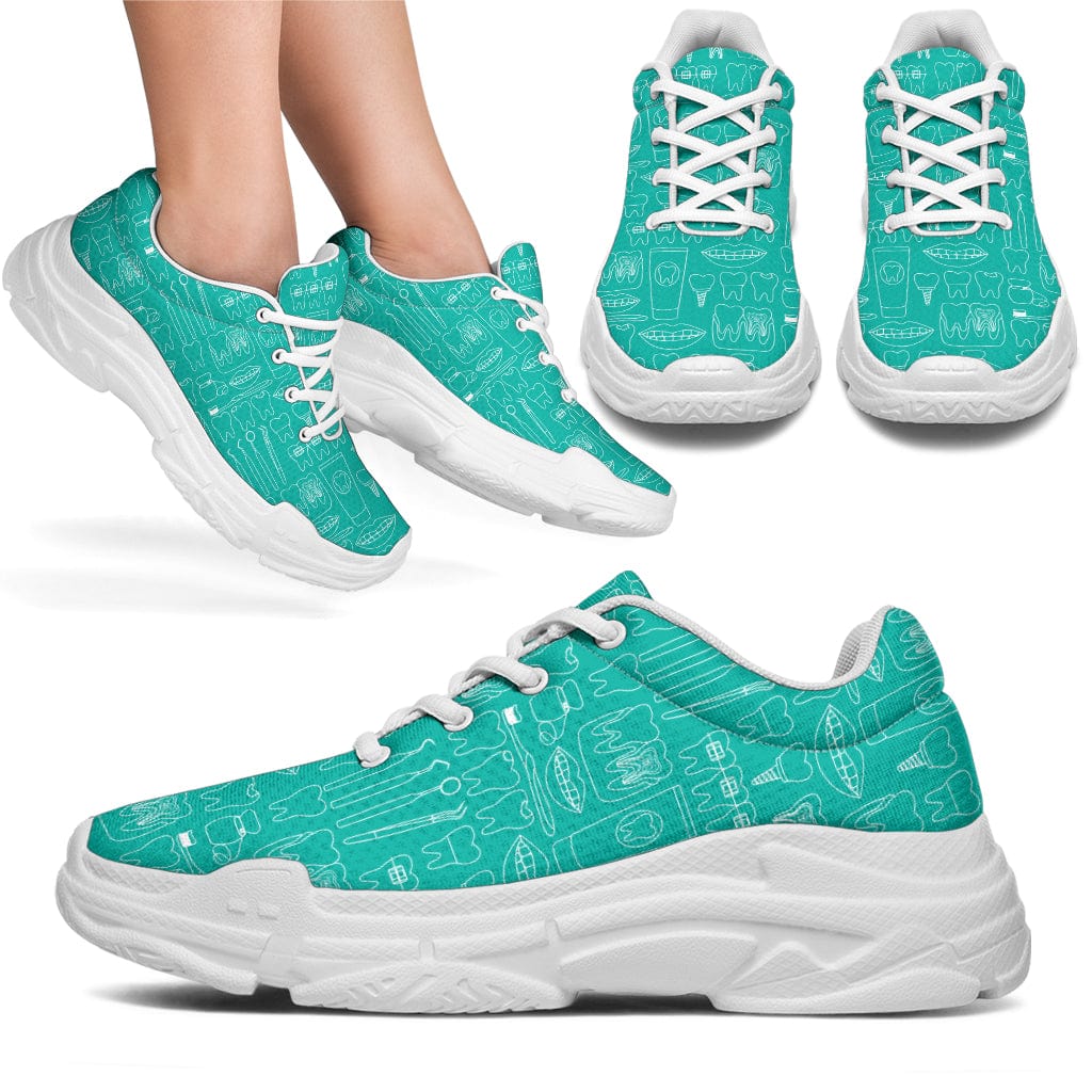 Shoes Green Chunky Sneakers For Dentists & Dental Assistants Women's Sneakers - White - Green Chunky Sneakers For Dentists & Dental Assistants / US5.5 (EU36) Shoezels™ Shoes | Boots | Sneakers