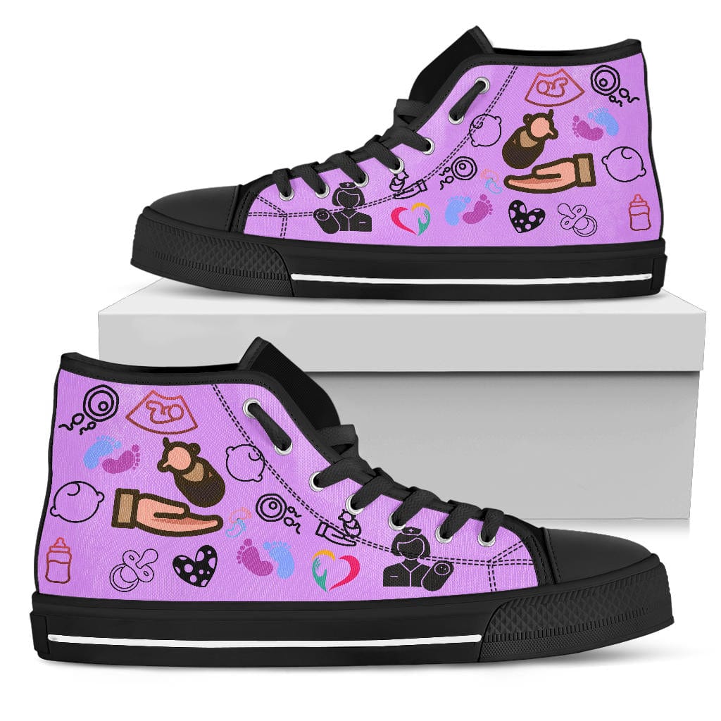 Shoes Midwife Doodle - High Tops Womens High Top - Black - Midwife Doodle - High Tops / US5.5 (EU36) Shoezels™ Shoes | Boots | Sneakers