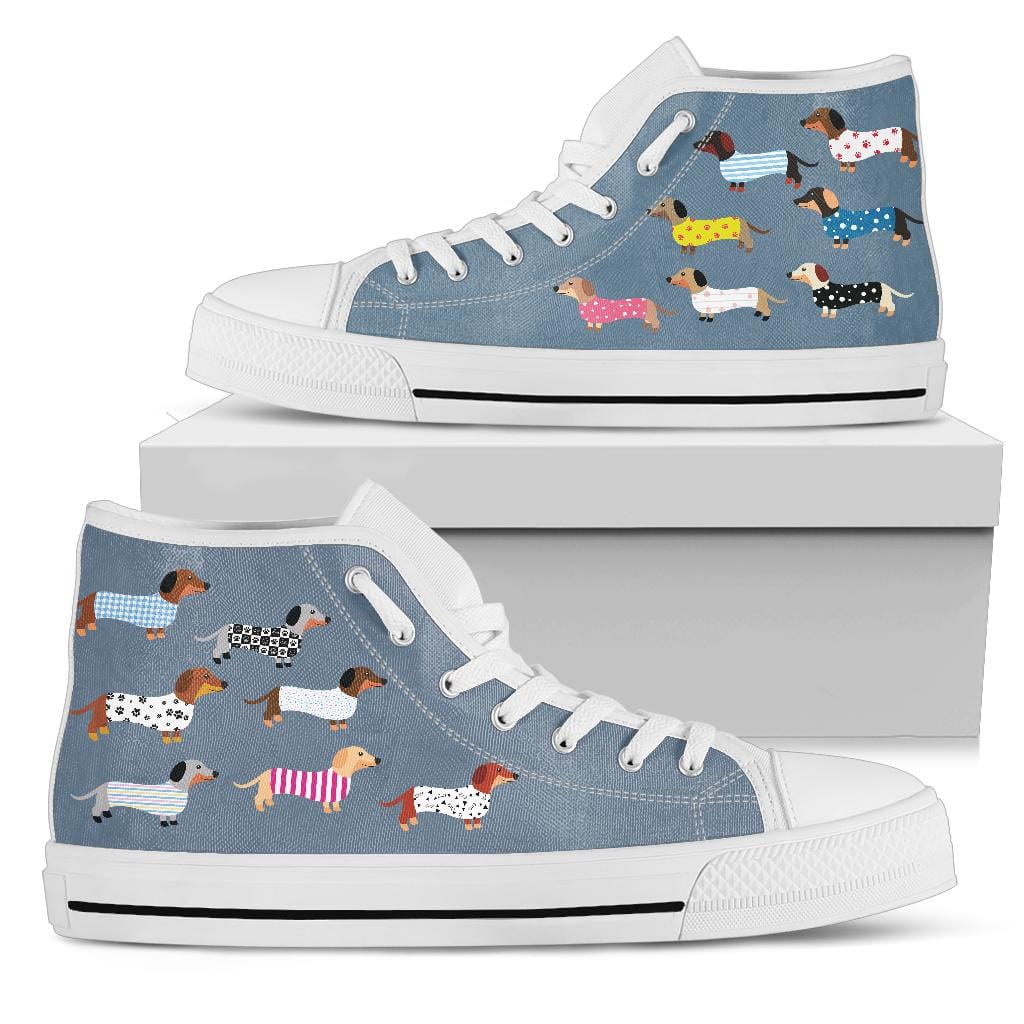 Shoes Dachshunds A Plenty - High Tops Womens High Top - White - Dachshund A Plenty - High Tops / US5.5 (EU36) Shoezels™ Shoes | Boots | Sneakers