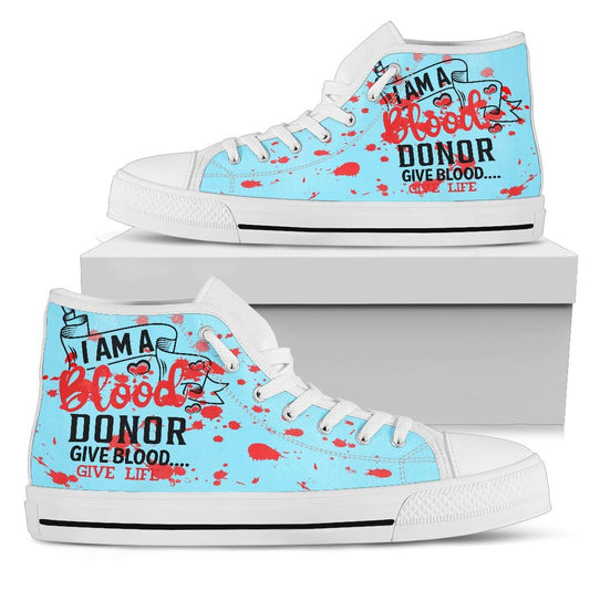 I Am A Blood Donor - White Womens High Top - White - I Am A Blood Donor - White / US5.5 (EU36) Shoezels™ Shoes | Boots | Sneakers