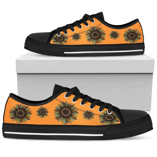 Shoes Orange Sunflower - Low Tops Womens Low Top - Black - Orange Sunflower - Low Tops / US5.5 (EU36) Shoezels™ Shoes | Boots | Sneakers