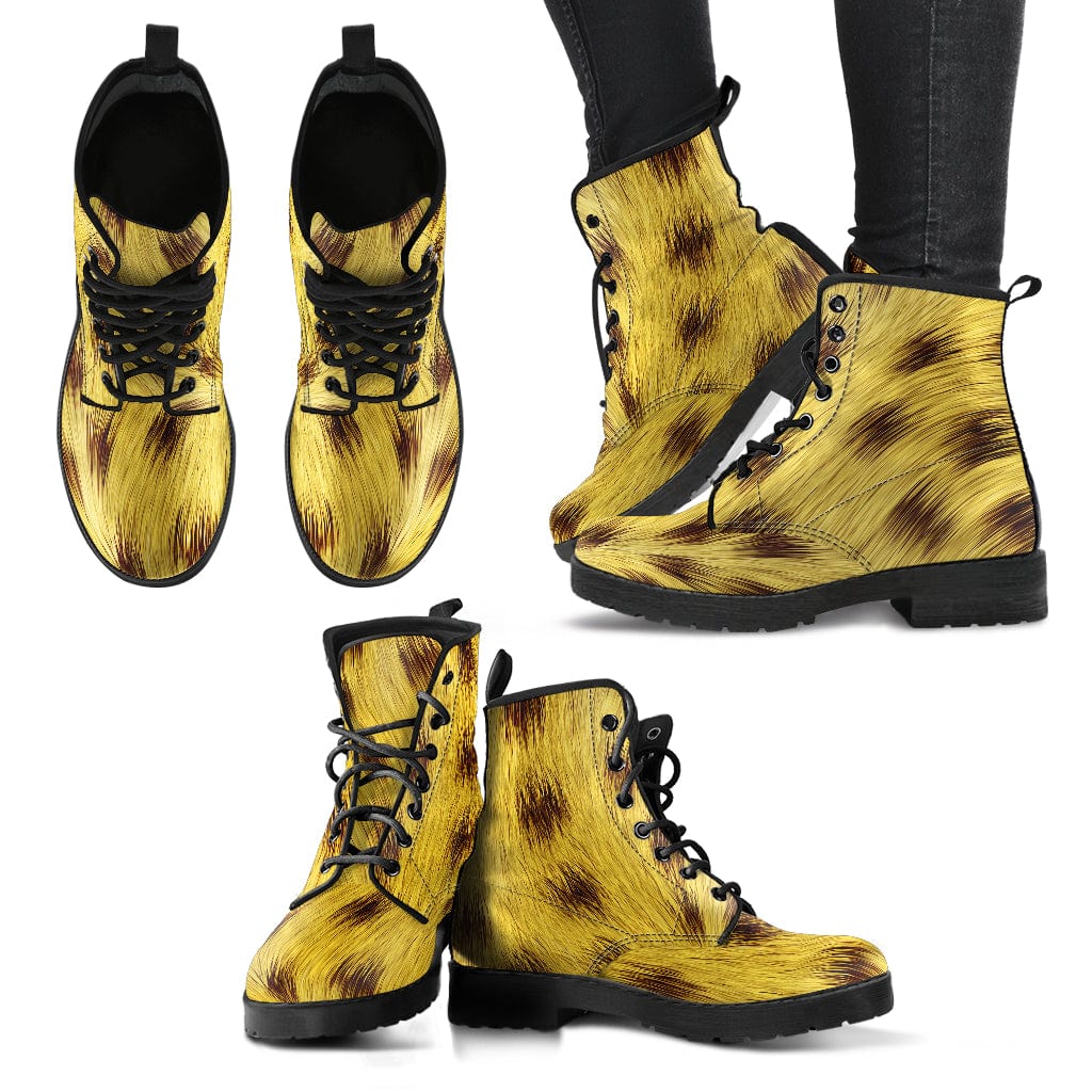 Shoes Yellow Fur Design Leather Boots