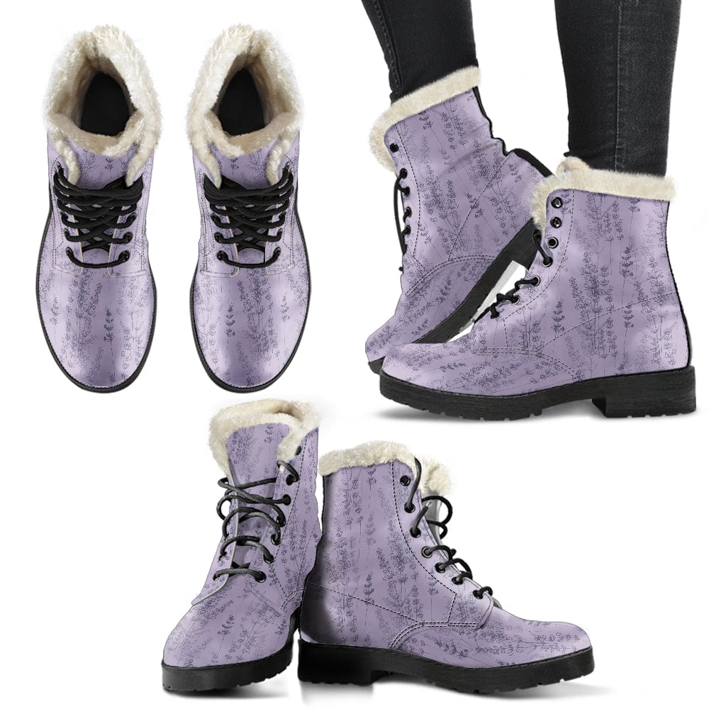 Lavender - Cruelty Free Fur Lined Boots Women's Faux Fur Leather Boots - Black - Lavender - Cruelty Free Fur Lined Boots / US5 (EU35) Shoezels™ Shoes | Boots | Sneakers