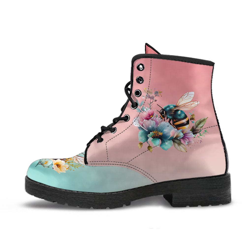 Floral  Bee - Cruelty Free Leather Boots Women's Leather Boots - Black - Floral  Bee - Cruelty Free Leather Boots / US5 (EU35) Shoezels™ Shoes | Boots | Sneakers