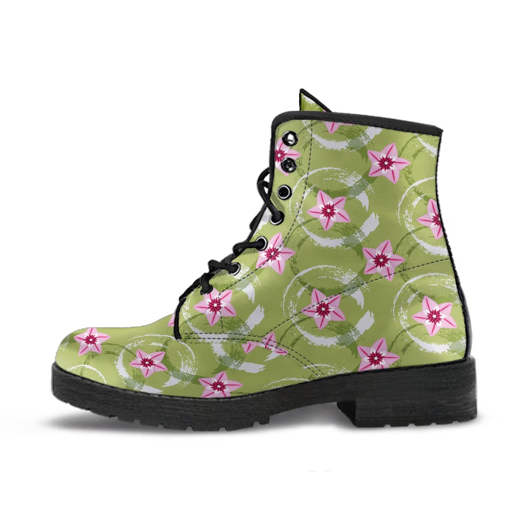 Green Floral Balls - Cruelty Free Leather Boots Women's Leather Boots - Black - Green Floral Balls - Cruelty Free Leather Boots / US5 (EU35) Shoezels™ Shoes | Boots | Sneakers