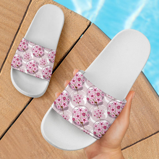 Floral Pink Balls - Slider Shoes Women's Slide Sandals - White - Floral Pink Balls - Slider Shoes / US5 (EU36) Shoezels™ Shoes | Boots | Sneakers