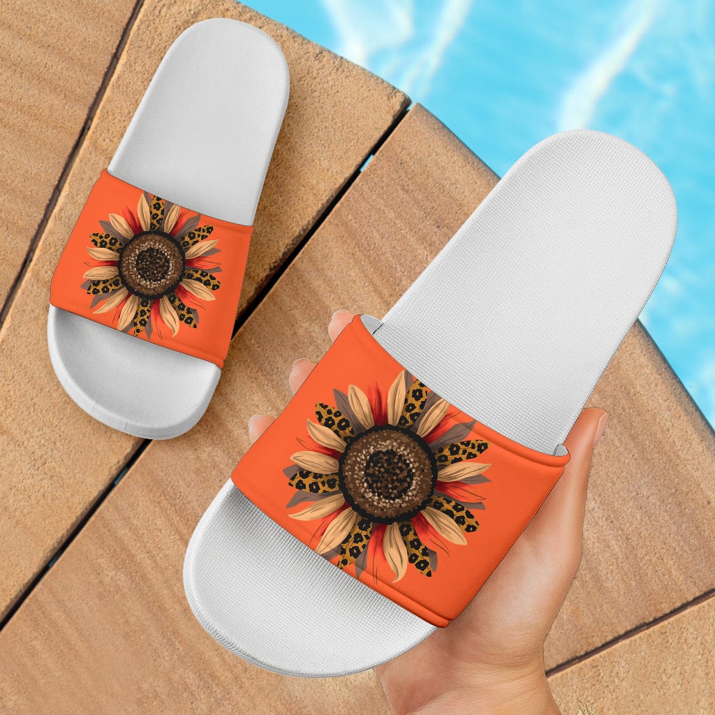 Orange Sunflower - Slider Shoes Women's Slide Sandals - White - Orange Sunflower - Slider Shoes / US5 (EU36)