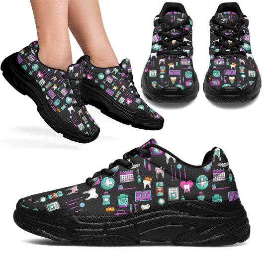 All things Dental - Chunky Shoes Women's Sneakers - Black - All things Dental - Chunky Shoes / US5.5 (EU36) Shoezels™ Shoes | Boots | Sneakers