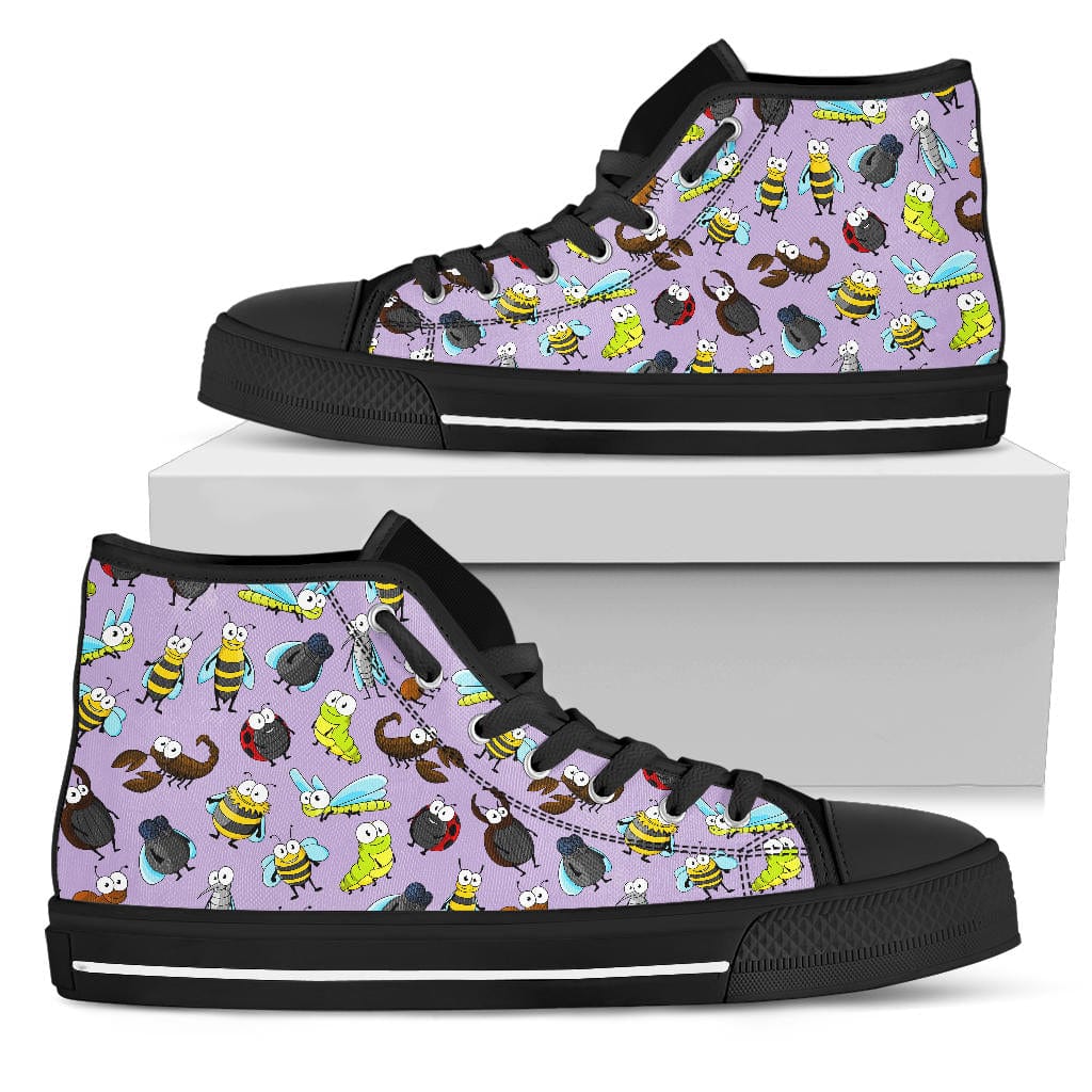 Happy Insects - High Tops (White or Black Sole) Womens High Top - Black - Happy Insects - High Tops (Black) / US5.5 (EU36) Shoezels™ Shoes | Boots | Sneakers