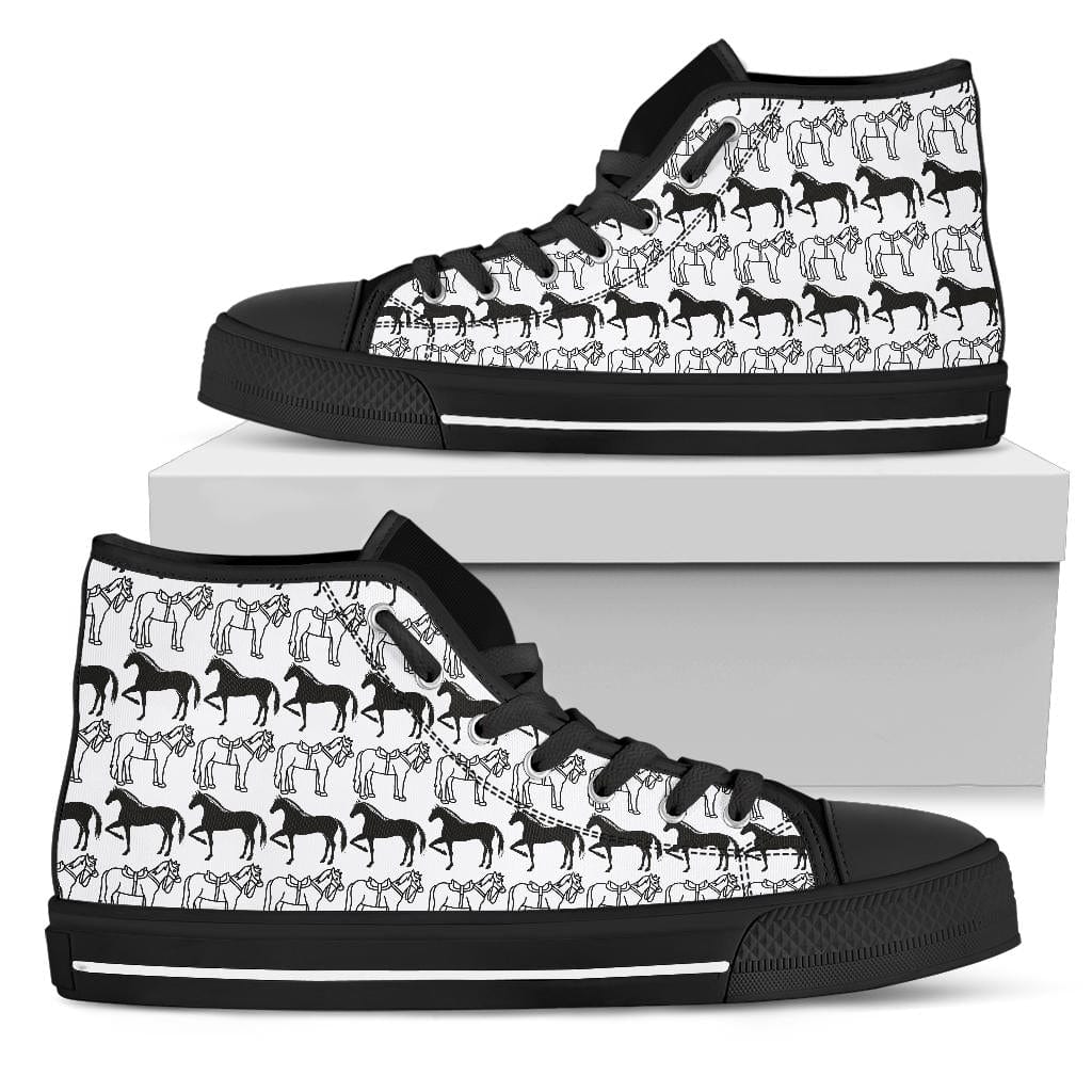 Horse Black & White - High Tops Womens High Top - Black - Horse Black & White - High Tops / US5.5 (EU36) Shoezels™ Shoes | Boots | Sneakers
