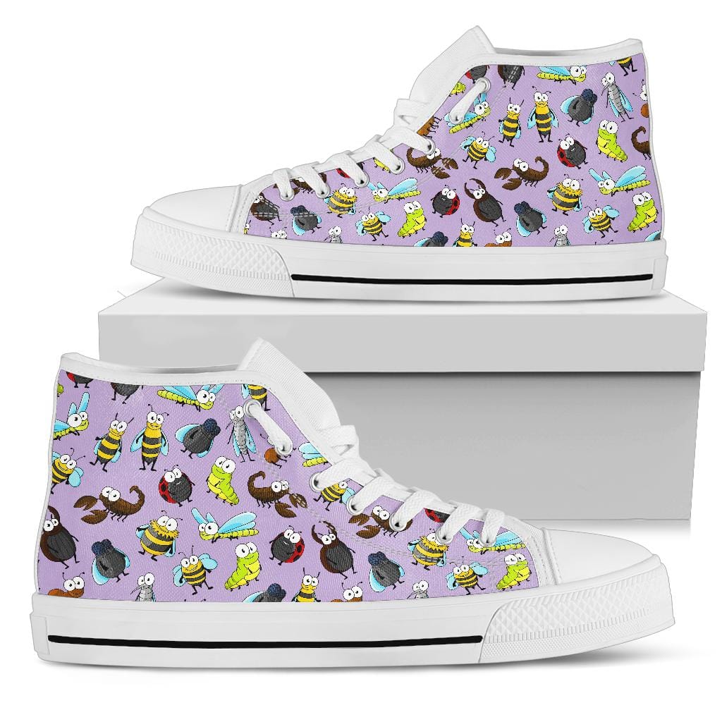 Happy Insects - High Tops (White or Black Sole) Womens High Top - White - Happy Insects - High Tops (White) / US5.5 (EU36) Shoezels™ Shoes | Boots | Sneakers