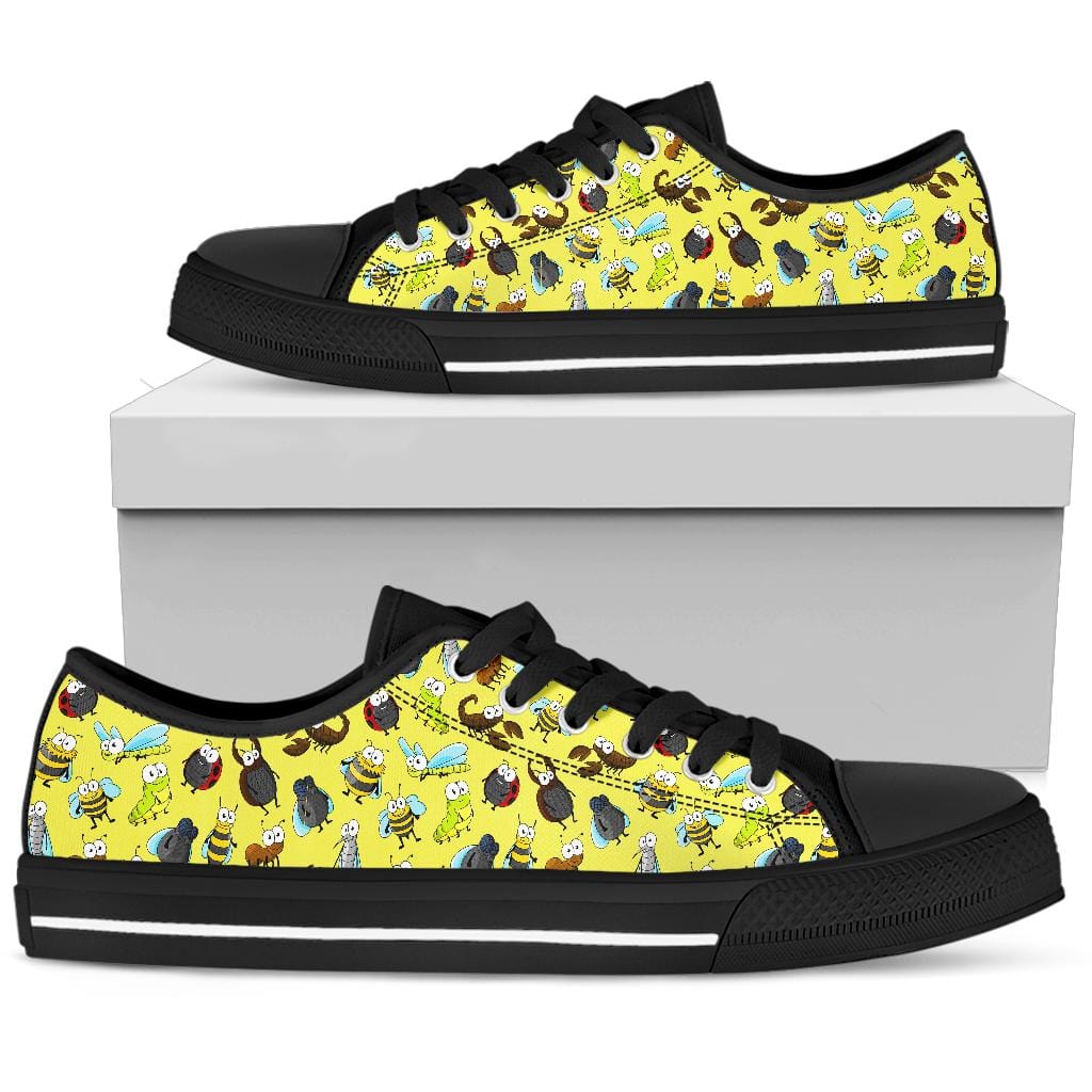 Happy Bugs - Low Tops (White or Black Sole) Womens Low Top - Black - Happy Bugs - Low Tops (Black) / US5.5 (EU36) Shoezels™ Shoes | Boots | Sneakers