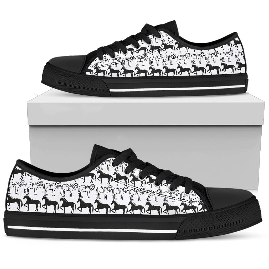 Horse Black & White - Low Tops Womens Low Top - Black - Horse White & Black - Low Tops / US5.5 (EU36) Shoezels™ Shoes | Boots | Sneakers