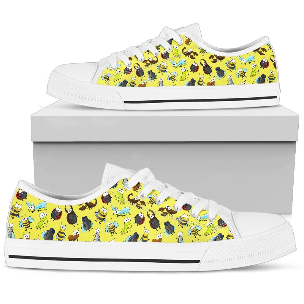 Happy Bugs - Low Tops (White or Black Sole) Womens Low Top - White - Happy Bugs - Low Tops (White) / US5.5 (EU36) Shoezels™ Shoes | Boots | Sneakers