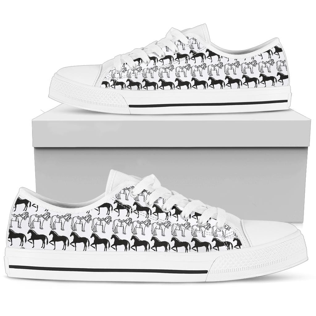 Horse Black & White - Low Tops Womens Low Top - White - Horse Black & White - Low Tops / US5.5 (EU36) Shoezels™ Shoes | Boots | Sneakers