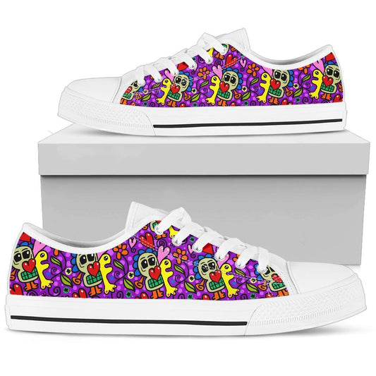 Skull Doodle - Low Tops Womens Low Top - White - Skull Doodle - Low Tops / US5.5 (EU36) Shoezels™ Shoes | Boots | Sneakers