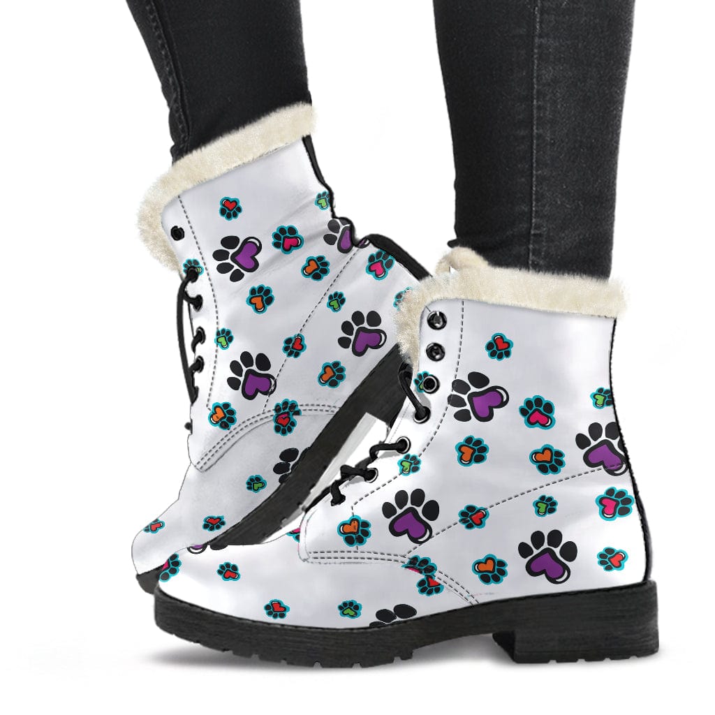 Shoes Paw Print Cruelty Free Fur Lined Leather Boots