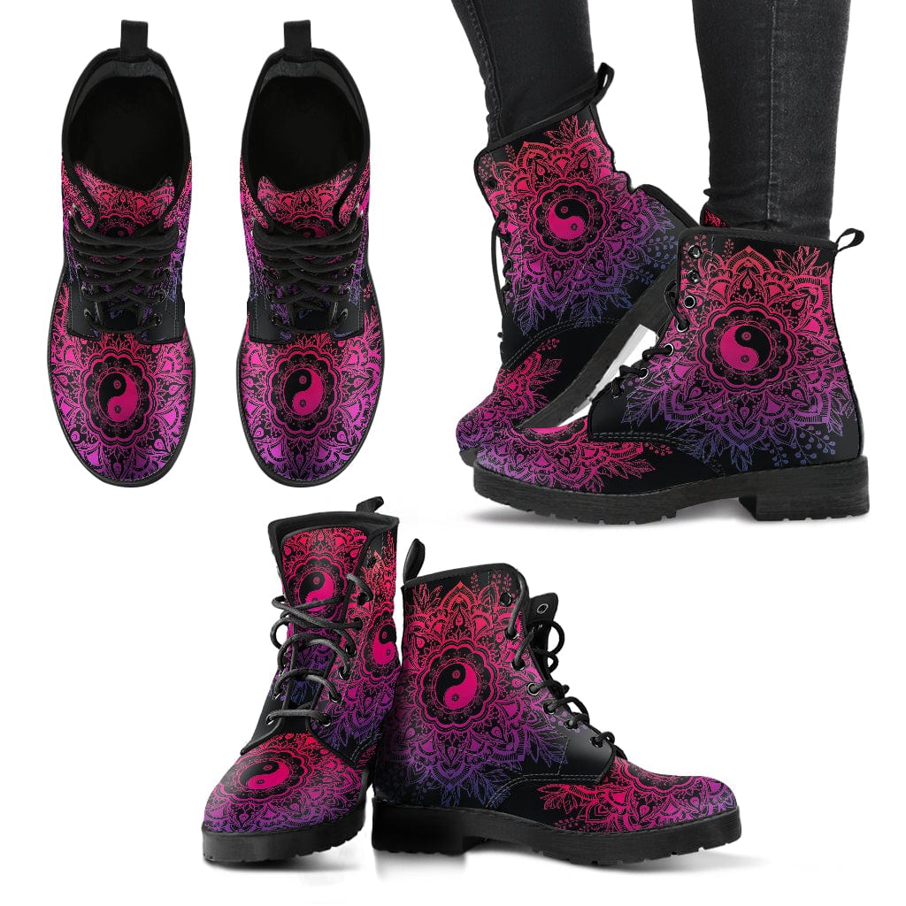 Shoes Red YinYang Mandala Cruelty Free Leather Boots