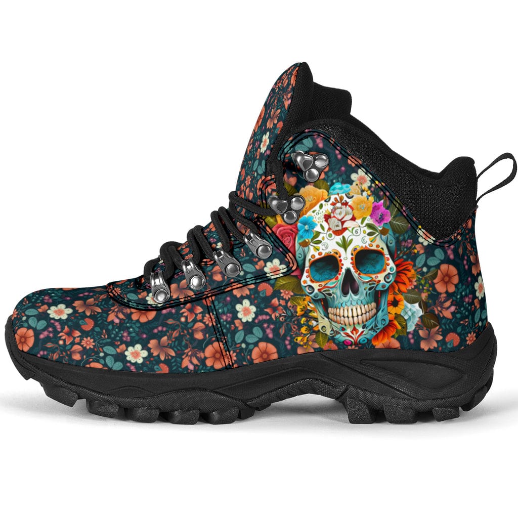 Flowered Skull - Power Boots Women's Alpine Boots - Flowered Skull - Power Boots / US5.5 (EU36) Shoezels™