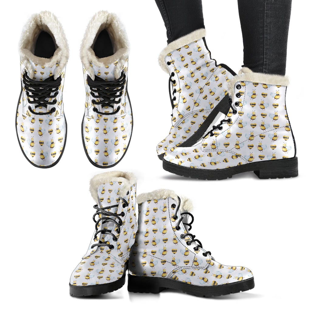 Bee Hearts - Cruelty Free Fur Lined Leather Boots Women's Faux Fur Leather Boots - Black - Bee Hearts - Cruelty Free Fur Lined Leather Boots / US5 (EU35) Shoezels™