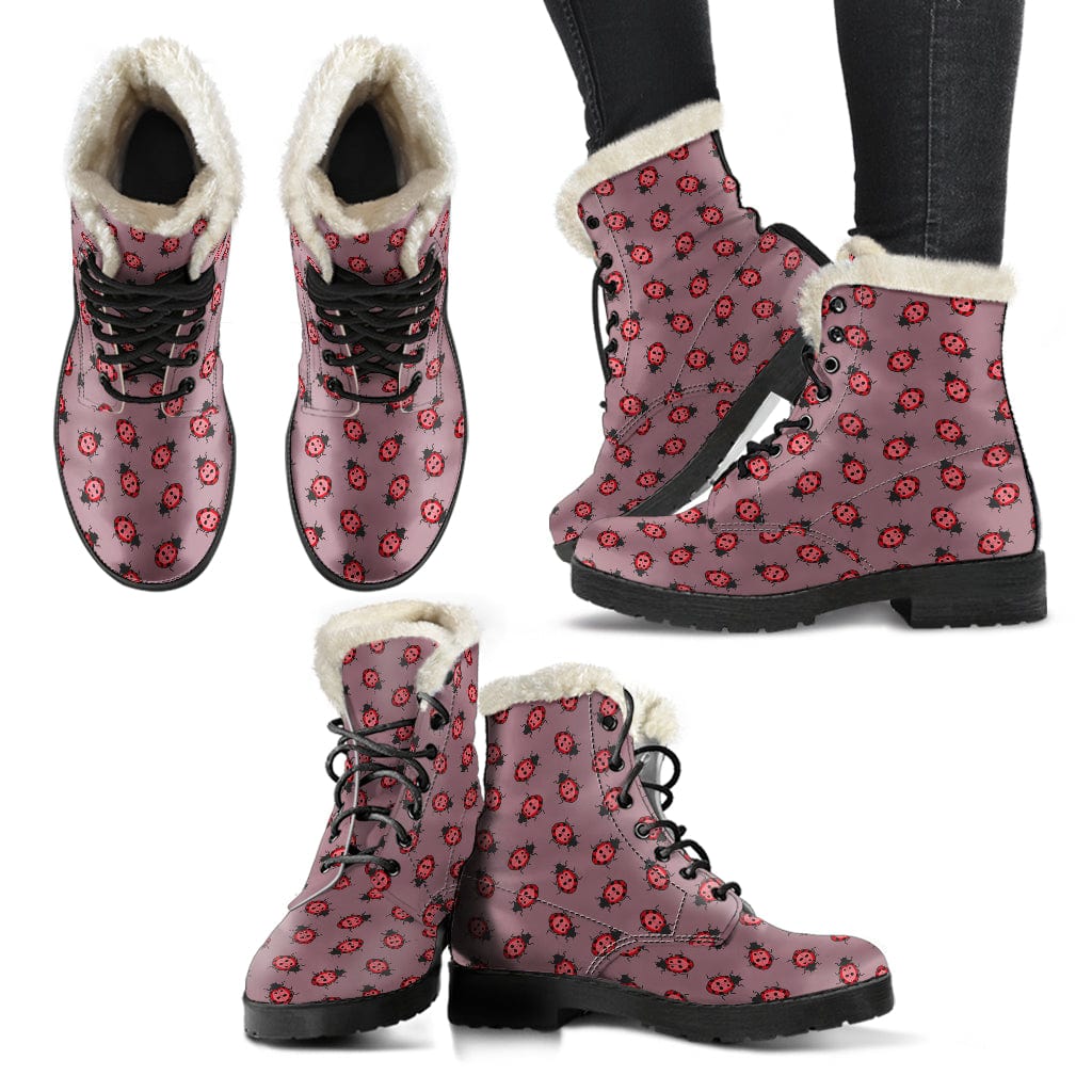 Ladybird / Ladybug - Cruelty Free Fur Lined Leather Boots Women's Faux Fur Leather Boots - Black - Ladybird / Ladybug - Cruelty Free Fur Lined Leather Boots / US5 (EU35) Shoezels™