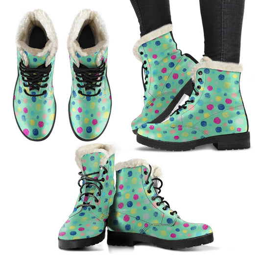 Polka Dot - Cruelty Free Fur Lined Leather Boots Women's Faux Fur Leather Boots - Black - Polka Dot - Cruelty Free Fur Lined Leather Boots / US5 (EU35) Shoezels™