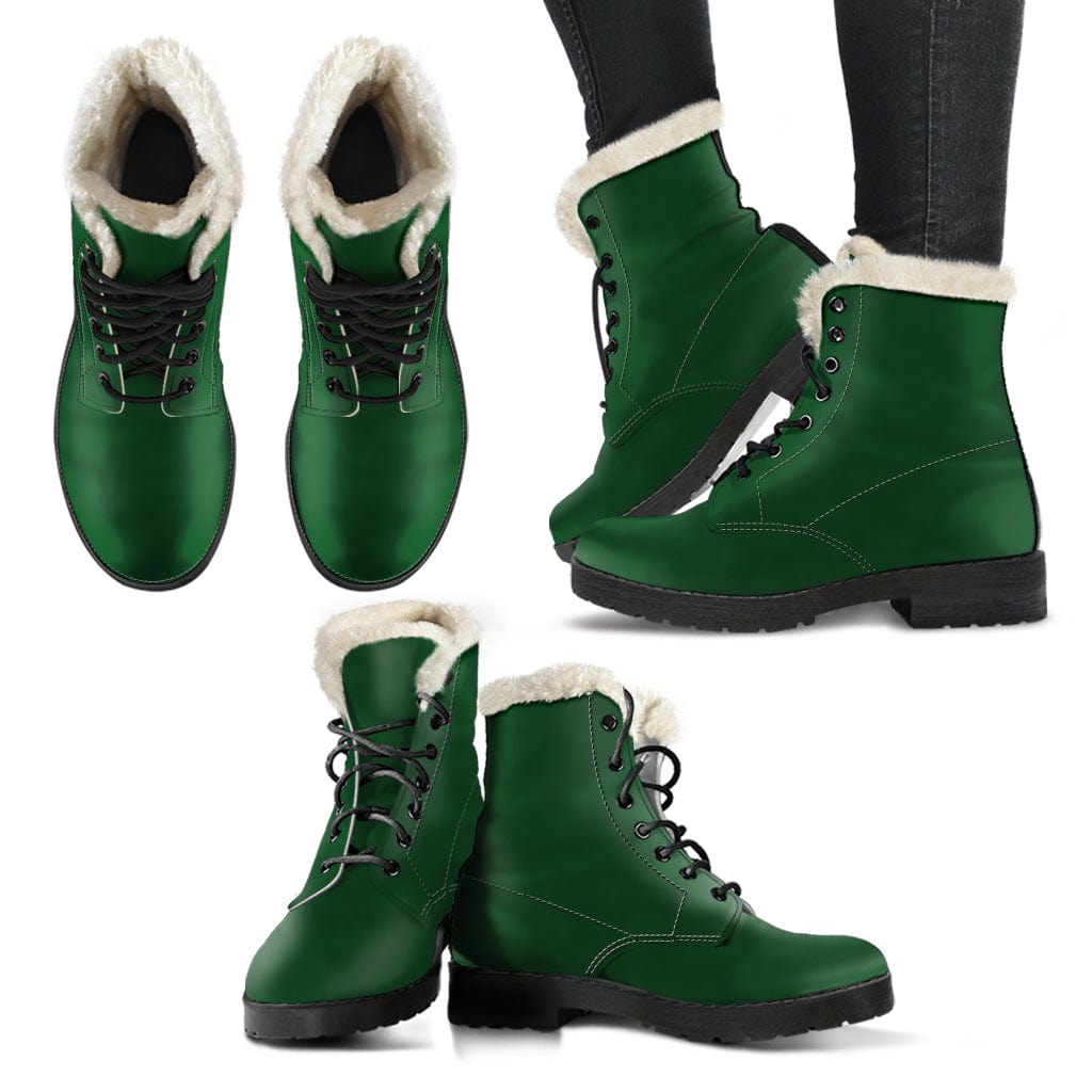 Racing Green - Cruelty Free Fur Lined Boots Women's Faux Fur Leather Boots - Black - Racing Green - Cruelty Free Fur Lined Boots / US5 (EU35) Shoezels™