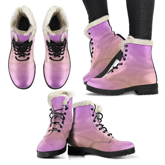 Shades of Pink - Cosy Boots Women's Faux Fur Leather Boots - Black - Shades of Pink - Cosy Boots / US5 (EU35) Shoezels™