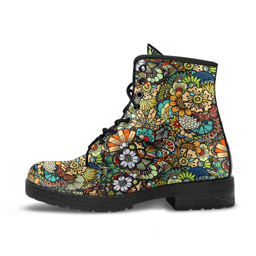 Artsy Flowers - Cruelty Free Leather Boots Women's Leather Boots - Black - Artsy Flowers - Cruelty Free Leather Boots / US5 (EU35) Shoezels™