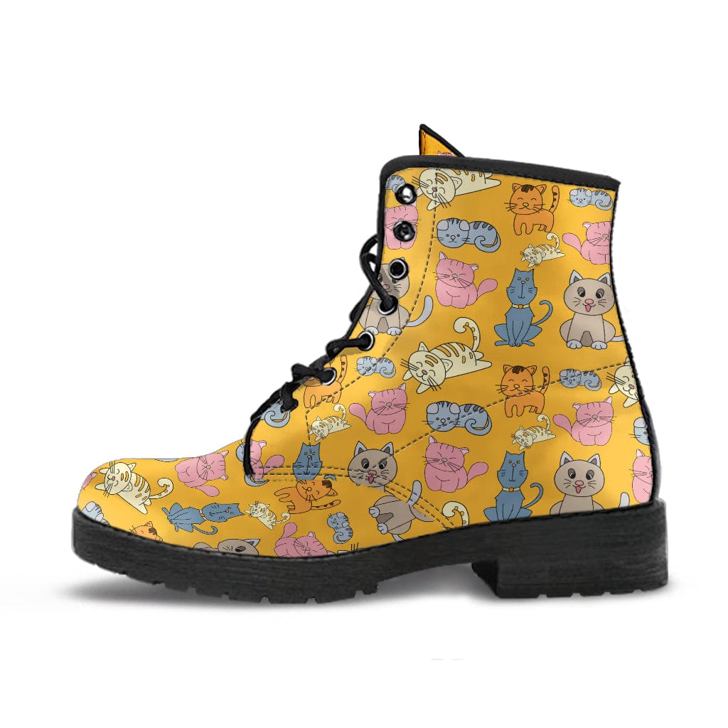 Cartoon Cats - Urban Boots Women's Leather Boots - Black - Cartoon Cats - Urban Boots / US5 (EU35) Shoezels™