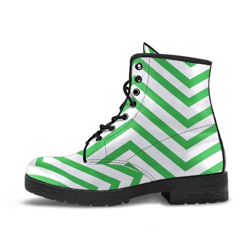 Green Chevron - Cruelty Free Leather Boots Women's Leather Boots - Black - Green Chevron - Cruelty Free Leather Boots / US5 (EU35) Shoezels™