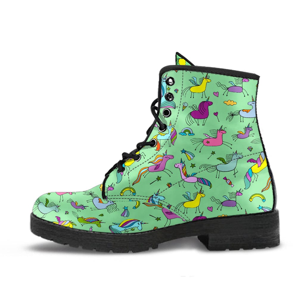 Unicorn Doodle - Urban Boots Women's Leather Boots - Black - Unicorn - Urban Boots / US5 (EU35) Shoezels™