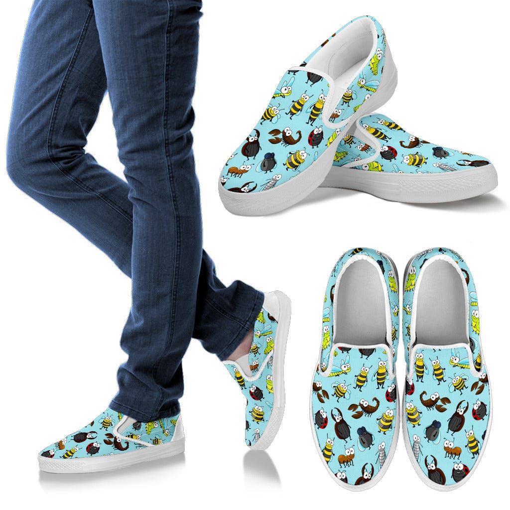 Happy Bugs - Women's Casual Slip-Ons (White or Black Sole) Women's Slip Ons - White - Happy Bugs - Slip Ons (White) / US6 (EU36) Shoezels™