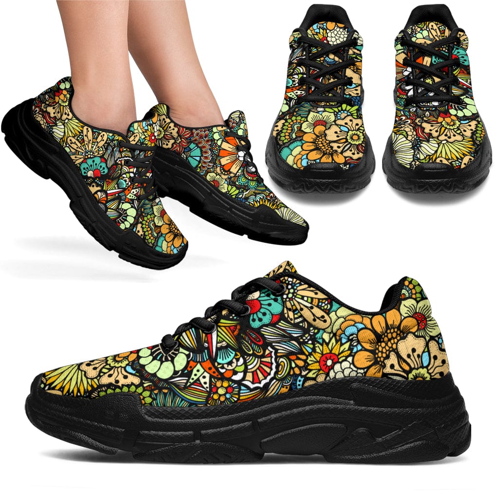 Artsy Flowers - Chunky Sneakers Women's Sneakers - Black - Artsy Flowers - Chunky Sneakers / US5.5 (EU36) Shoezels™