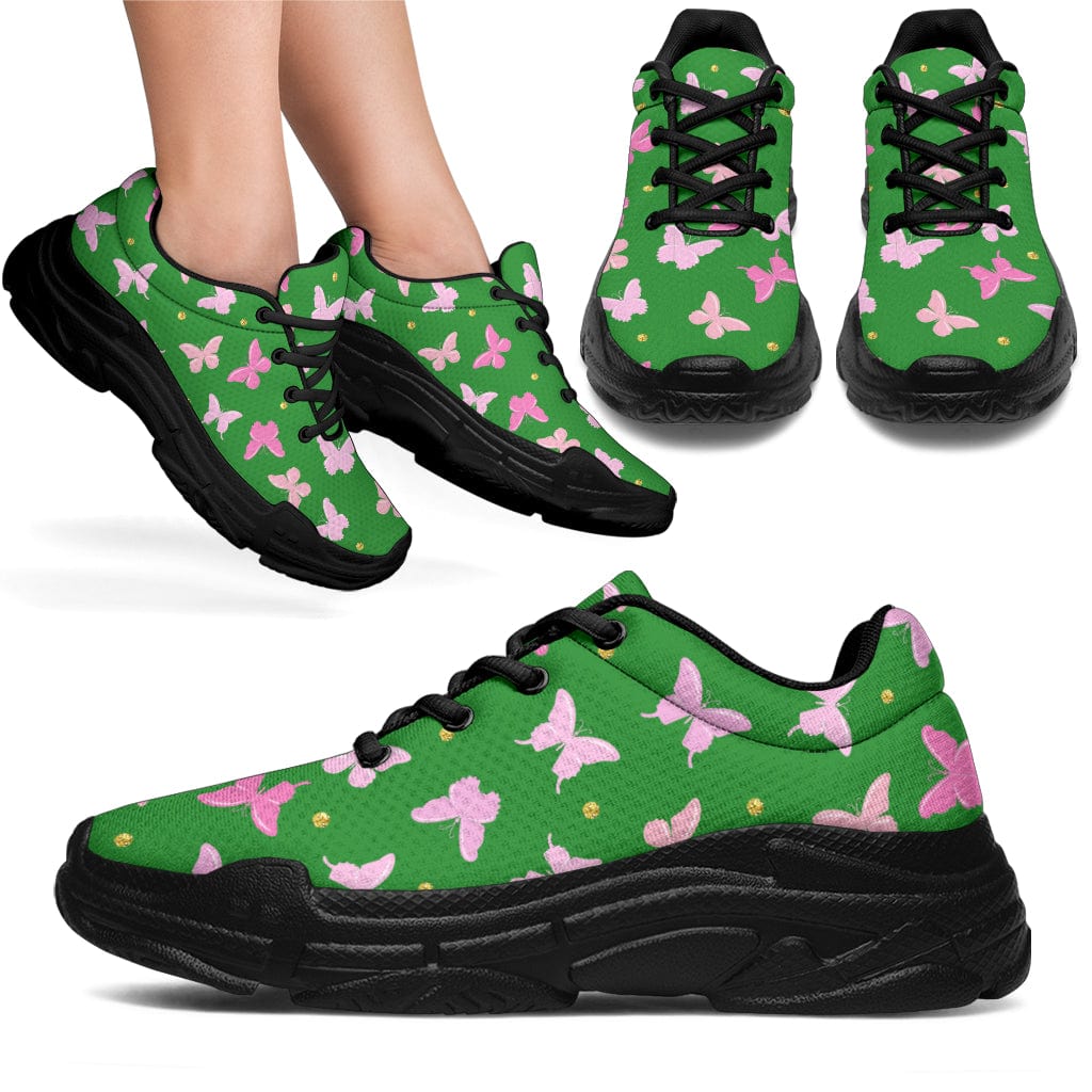 Pink Butterflies - Chunky Sneakers (Black or White Sole) Women's Sneakers - Black - Butterflies - Chunky Sneakers / US5.5 (EU36) Shoezels™