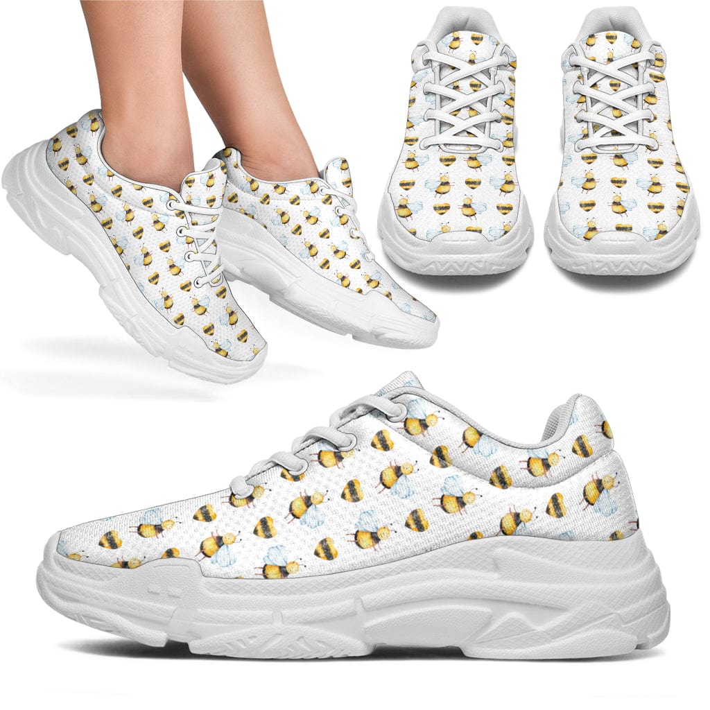 Bee Hearts (Black or White Sole) - Chunky Sneakers Women's Sneakers - White - Bee Hearts (White) - Chunky Sneakers / US5.5 (EU36) Shoezels™