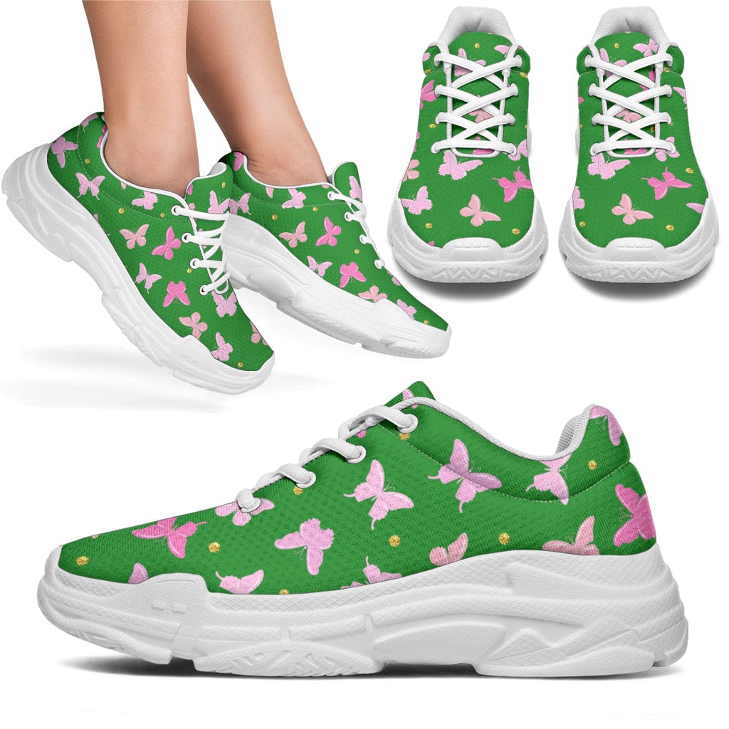 Pink Butterflies - Chunky Sneakers (Black or White Sole) Women's Sneakers - White - Pink Butterflies - Chunky Sneakers / US5.5 (EU36) Shoezels™