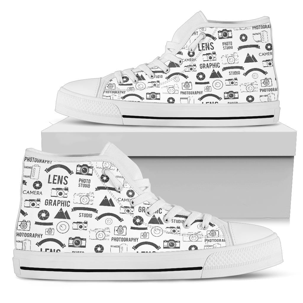 Photographer Words (Black or White) - High Tops Womens High Top - White - Photographer Words (White) - High Tops / US5.5 (EU36) Shoezels™