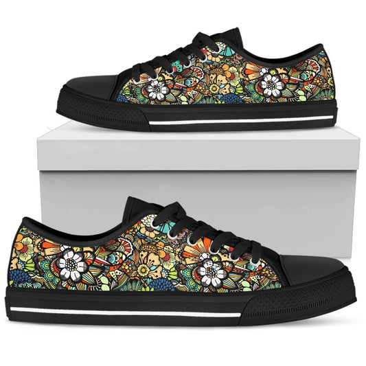 Artsy Flowers - Low Tops Womens Low Top - Black - Artsy Flowers - Low Tops / US5.5 (EU36) Shoezels™