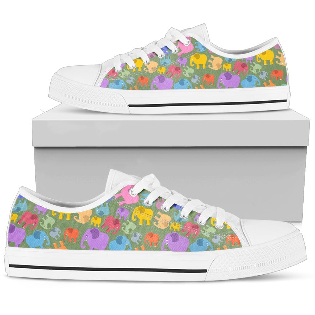 Colourful Elephants - Low Tops Womens Low Top - White - Colourful Elephants - Low Tops / US5.5 (EU36) Shoezels™